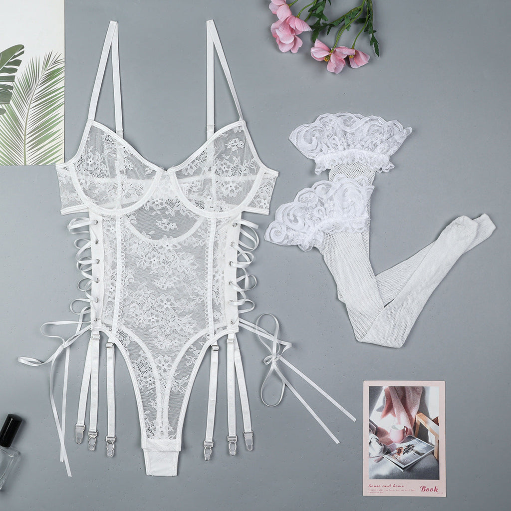 Lightweight Lace Cross Lace-up Cutout Ribbon Adjustable Jumpsuit