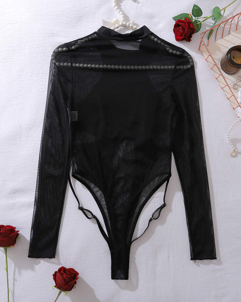 Bodysuit calado transparente de malla