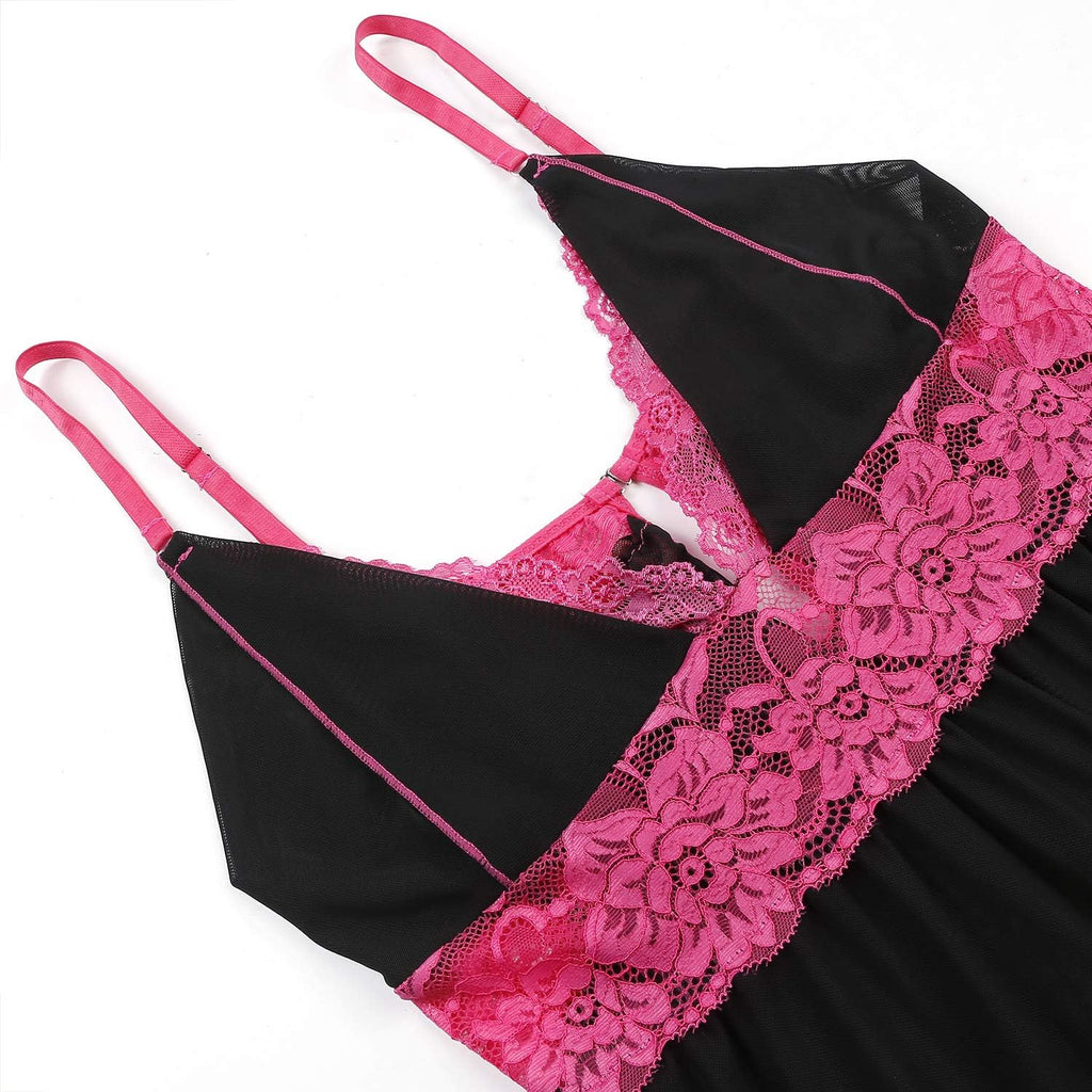 Pijama erótico con escote en V profundo, lencería sexy con vestido de dormir de encaje floral