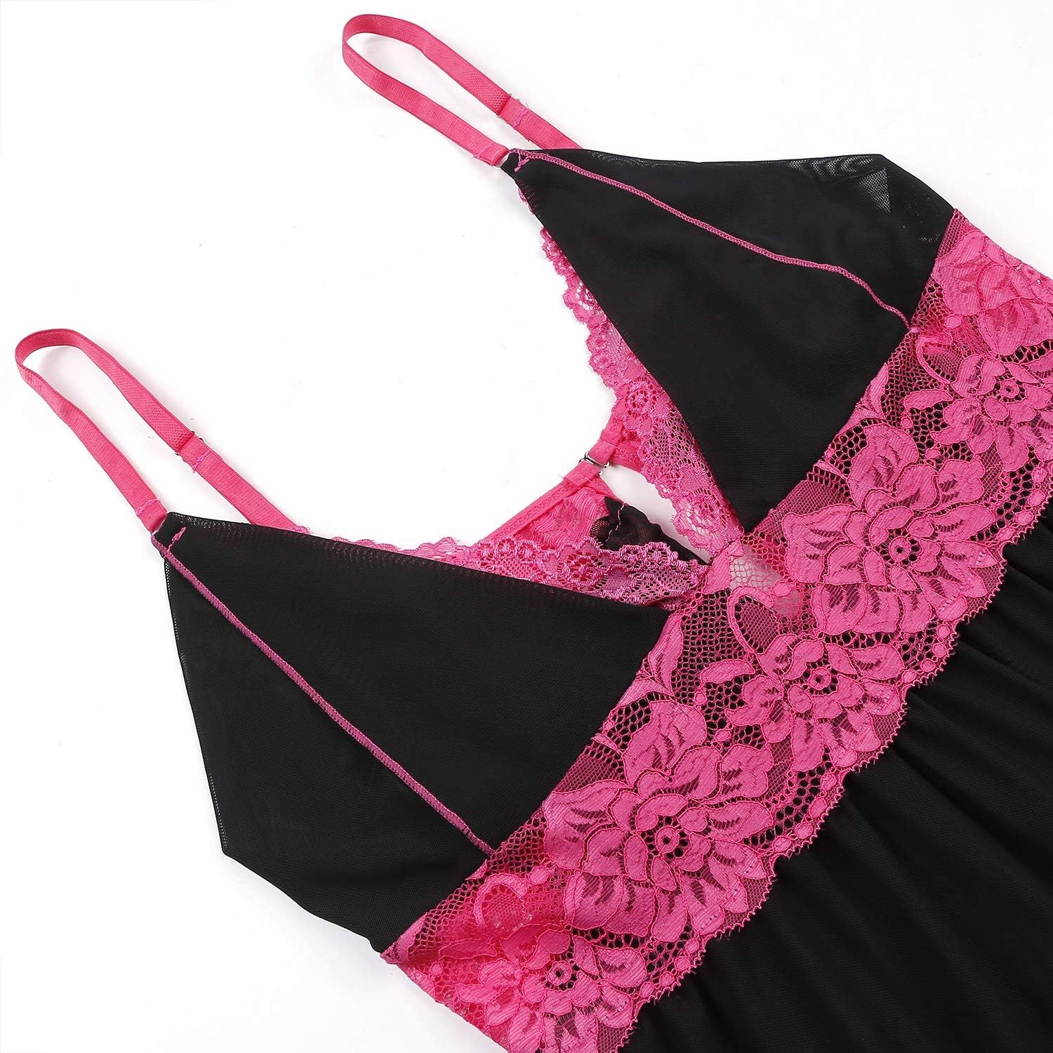 Pijama erótico con escote en V profundo, lencería sexy con vestido de dormir de encaje floral