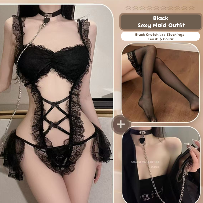 Disfraz de mucama de encaje transparente lencería sexy gratis
