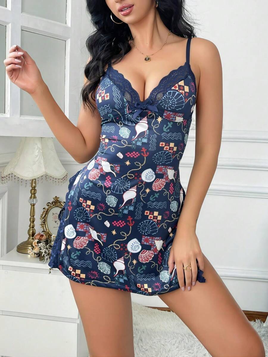 Camisón de mujer sexy de encaje con abertura y tirantes halter