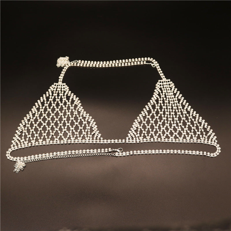 Rhinestones Body Chain Suit Silver Crystal Bikini Bra Underwear Sexy Body Jewelry Accessories