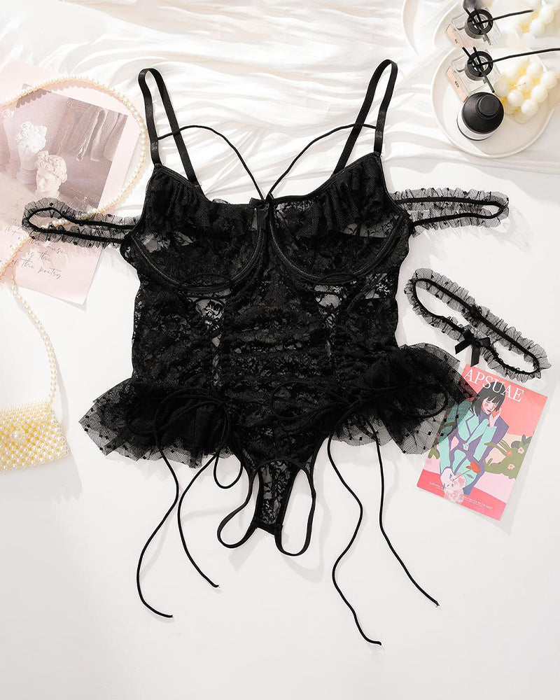 2 Packs Plus Size Sheer Lace Bodysuits