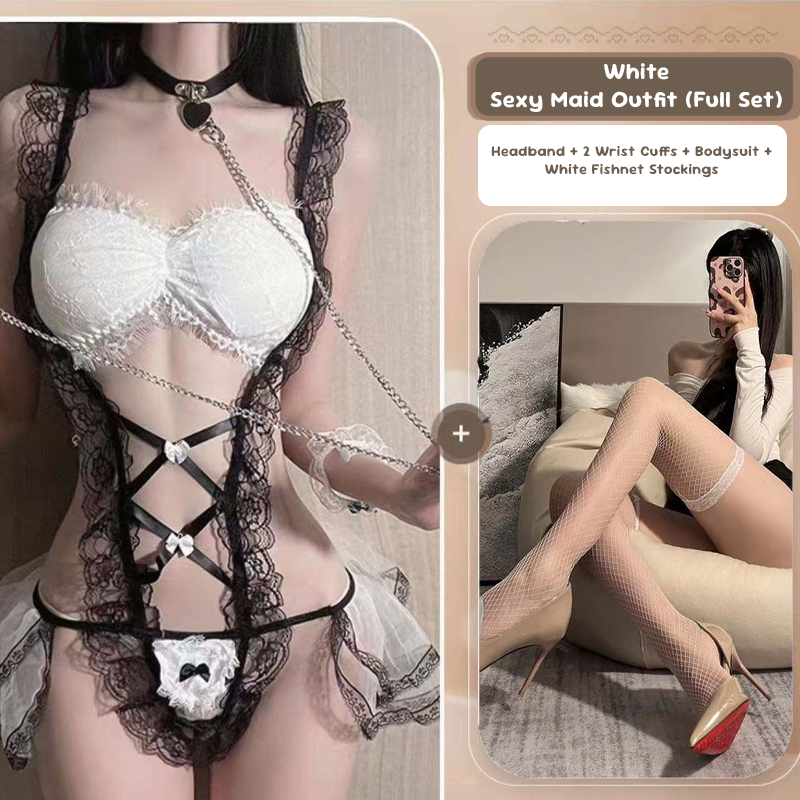 Disfraz de mucama de encaje transparente lencería sexy gratis