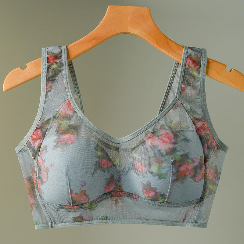 Sujetador estampado para mediana edad, talla grande, estilo fino, tipo chaleco sin aros, evita la flacidez, sin costuras.