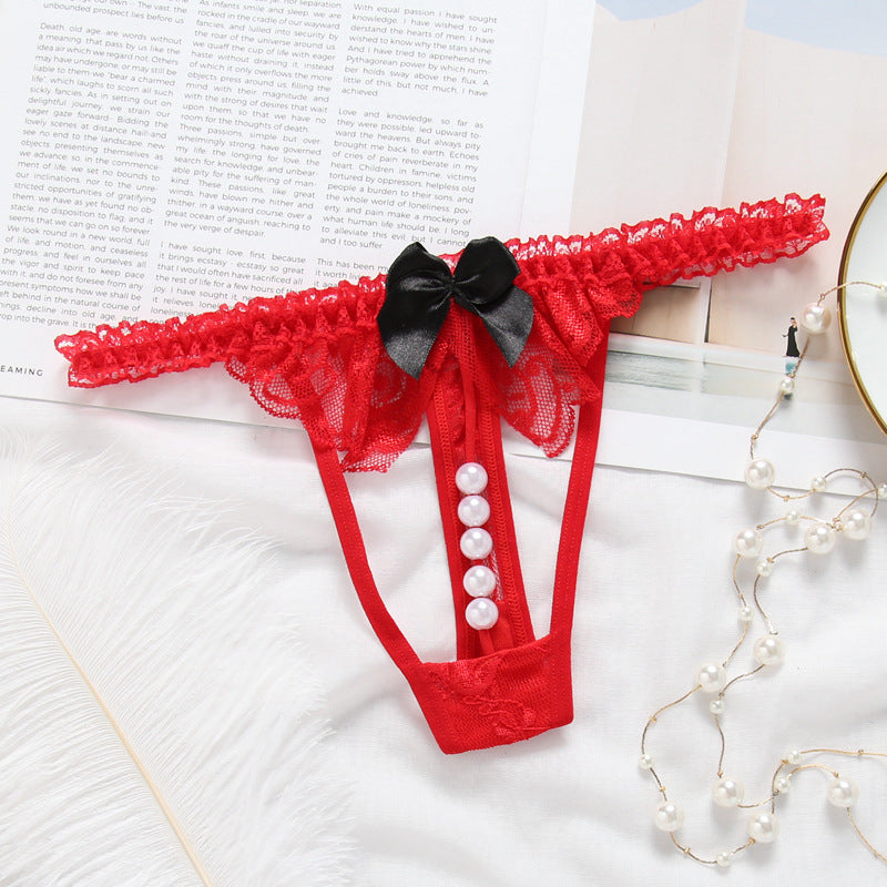 Pure Desire Lace Pearl Open Crotch Hollow Mesh T-Back