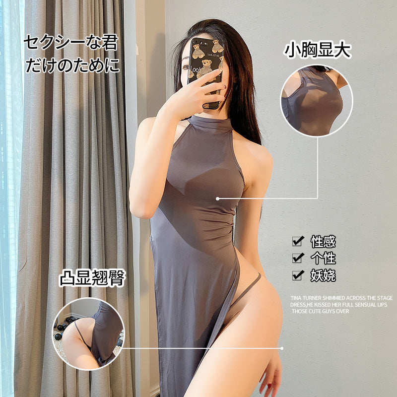 Conjunto de mono sexy con cuello alto y abertura lateral