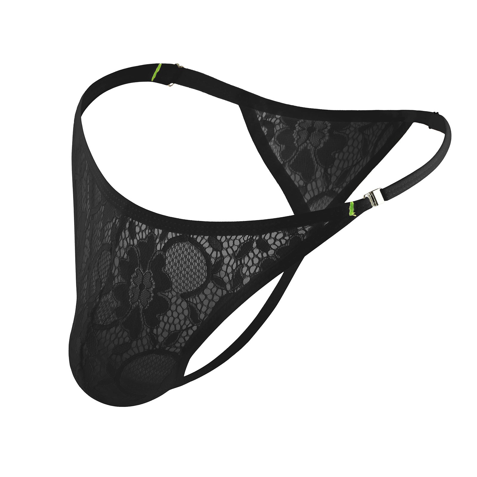 Tanga de encaje transparente sexy con botones laterales para hombre