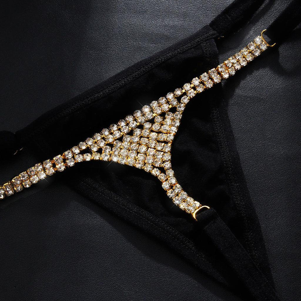 Cadena de cuerpo de bikini sexy con incrustaciones de diamantes brillantes de moda Accesorios Tanga