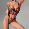Fishbone Bra Set Love Heart Embroidery Lace See-through Sexy Underwear Set