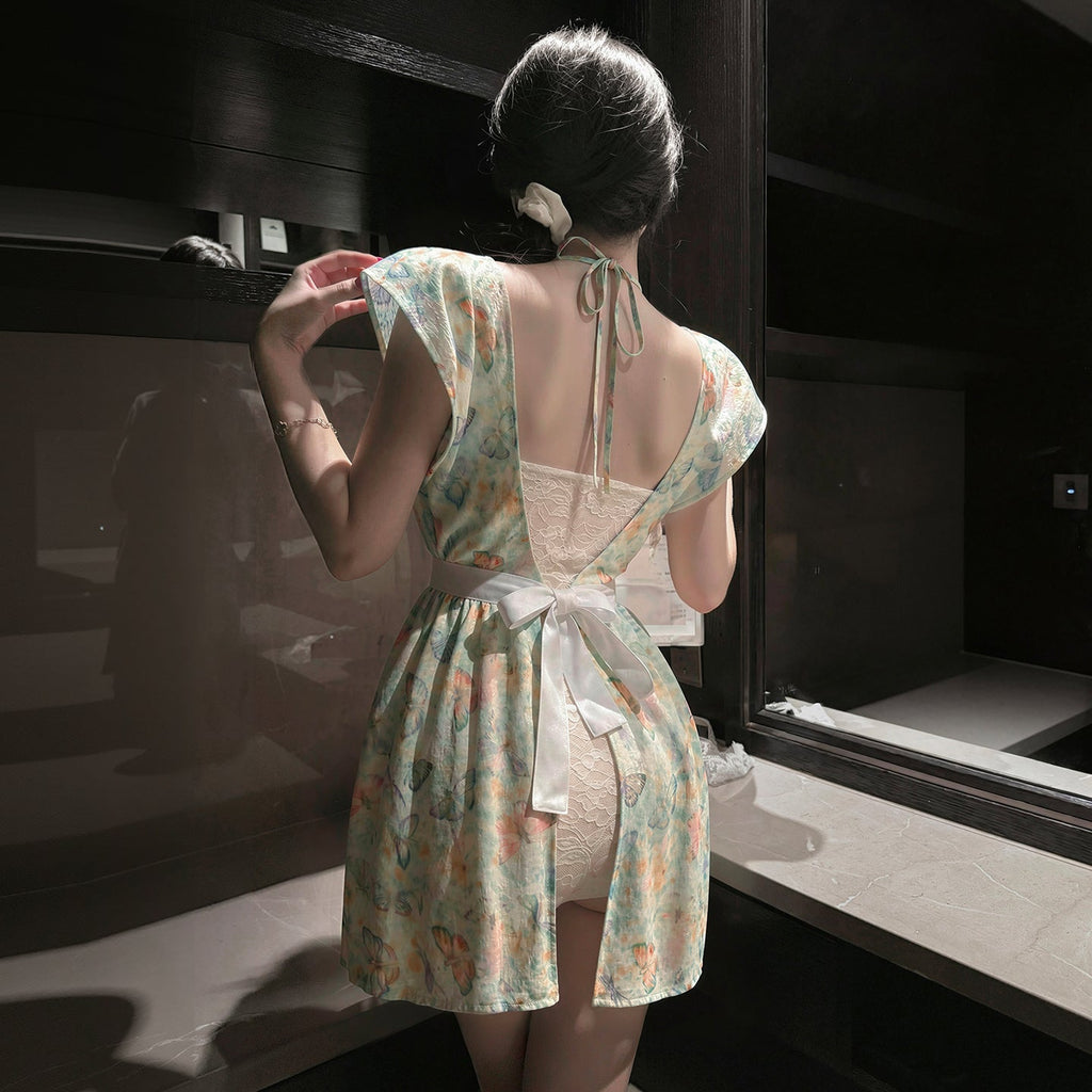 Vestido de cocinera vintage estampado para cosplay