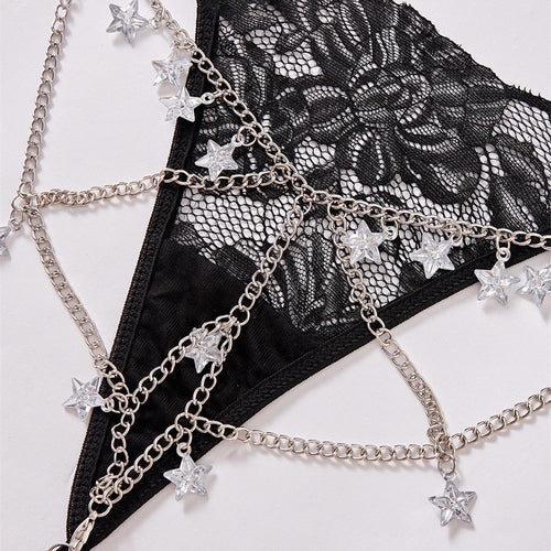 Alluring Lace G String Thongs Featuring Chain Pendant Star Details