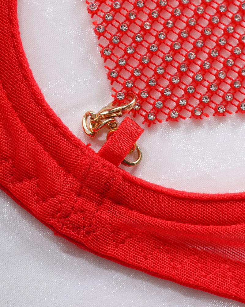 Conjunto de Lencería de 5 Piezas de Malla con Cadena de Corazones