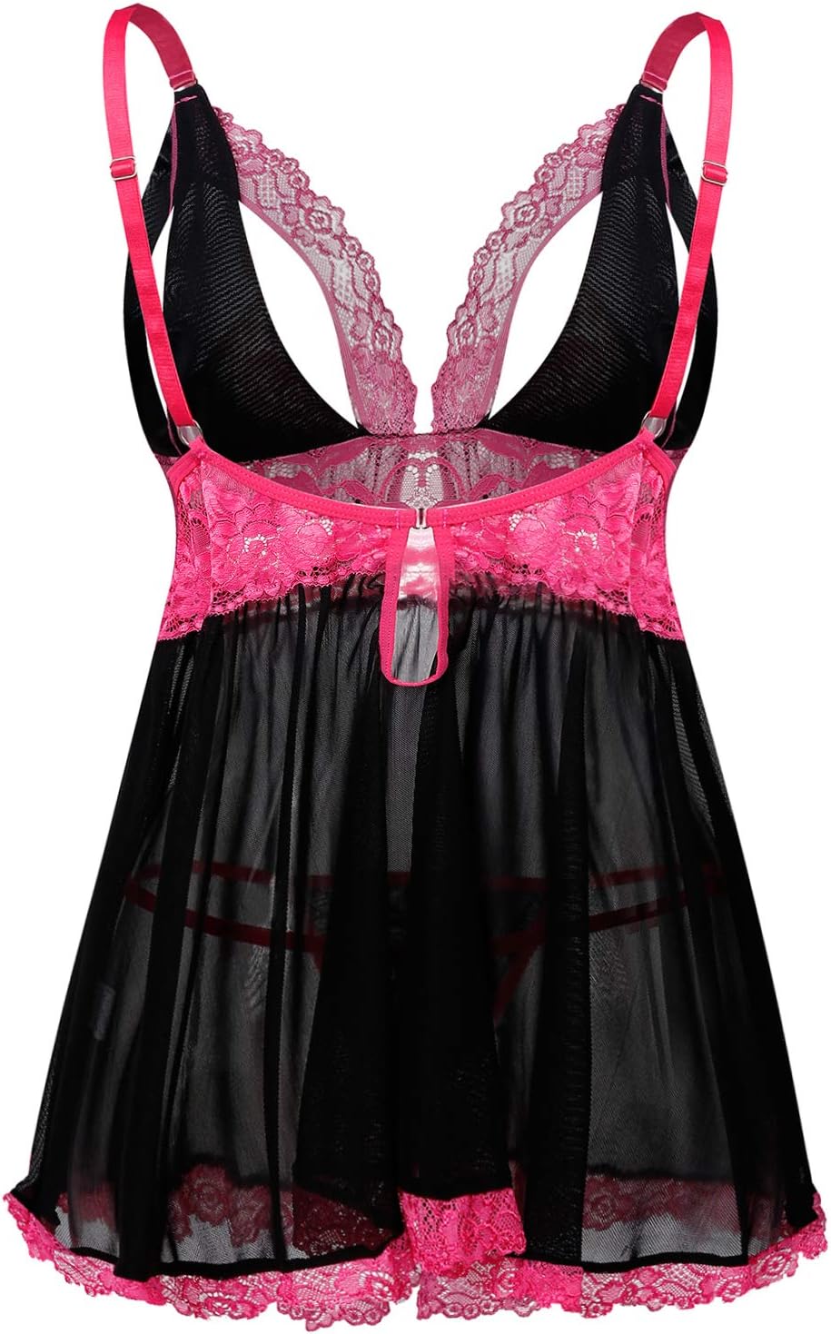 Pijama erótico con escote en V profundo, lencería sexy con vestido de dormir de encaje floral