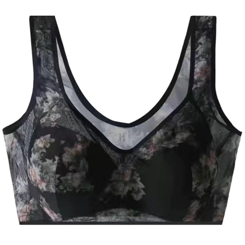 Sujetador estampado para mediana edad, talla grande, estilo fino, tipo chaleco sin aros, evita la flacidez, sin costuras.