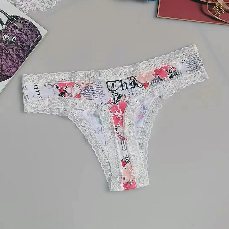 Sexy Seamless Silk Printed Women's Underwear Thong