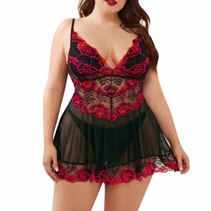 Lencería de encaje, vestido de malla con tirantes, camisón transparente