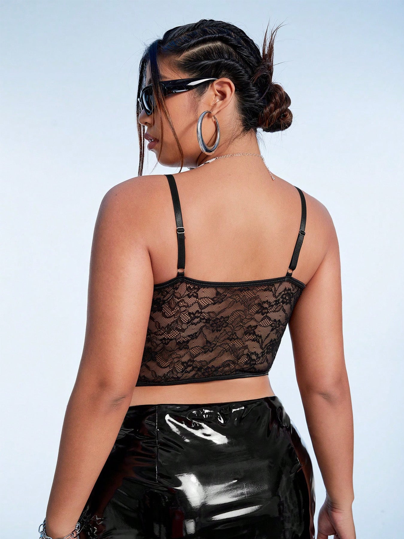 Camisola para mujer talla grande con tubo y encaje transparente