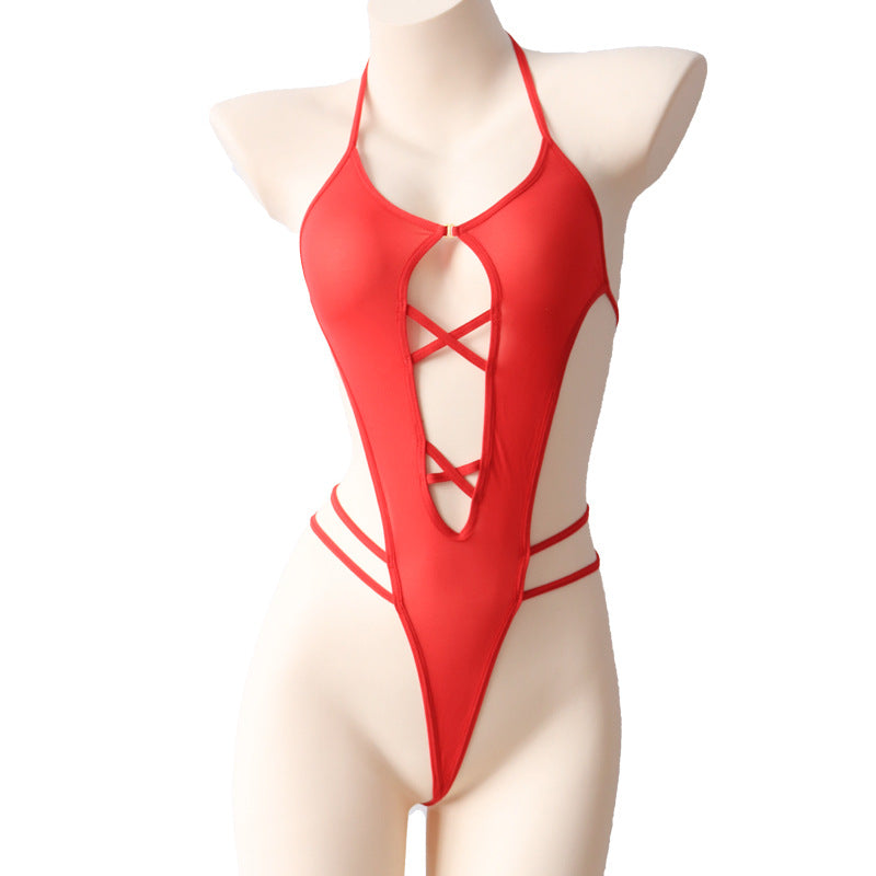 Simple Lace Halter Chest Cross Ice Silk Jumpsuit