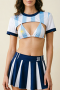 Sexy Argentina Football Lingerie Set Crop Top and Mini Skirt