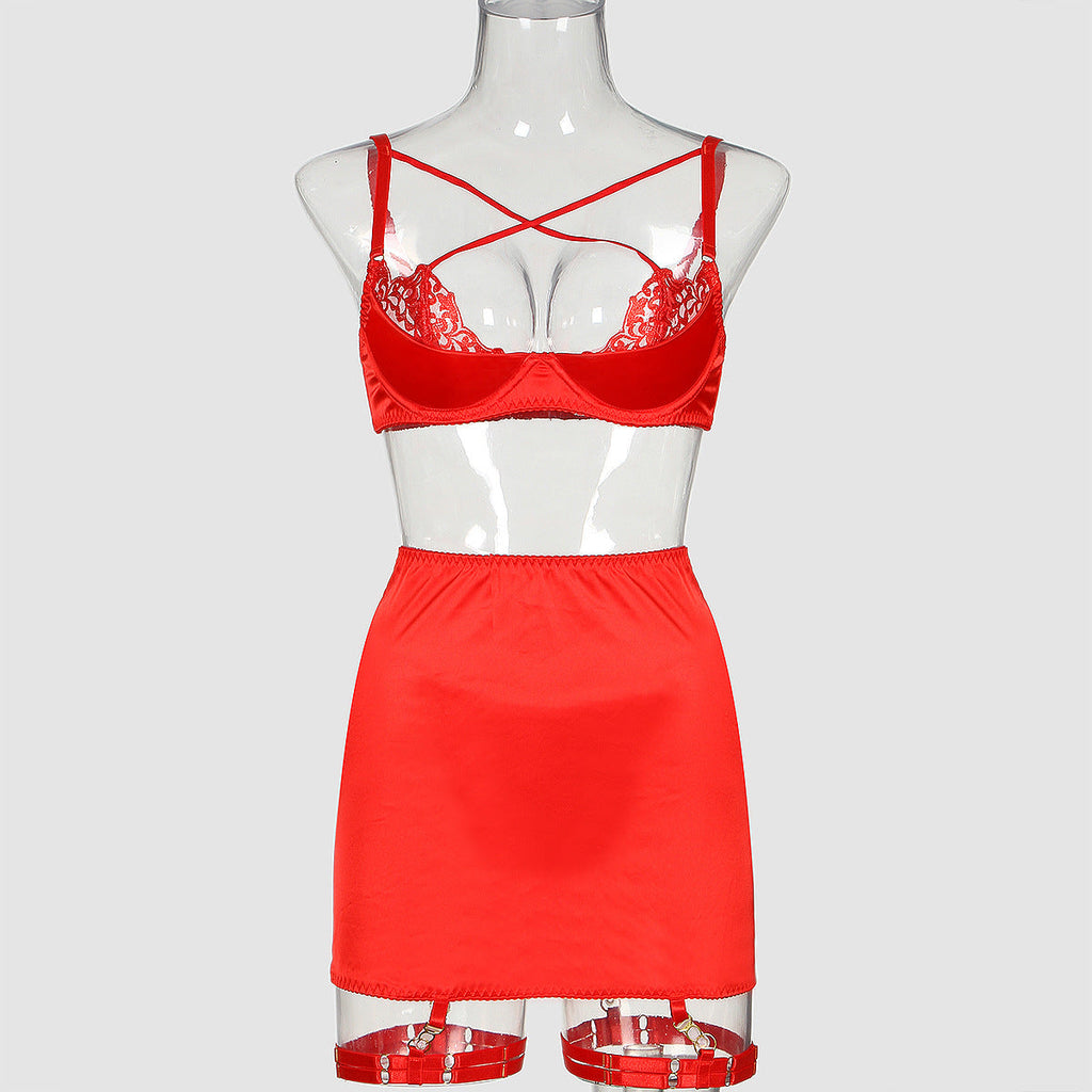 Sexy Underwear Cross Strap Hip Skirt Sexy Five Piece Set