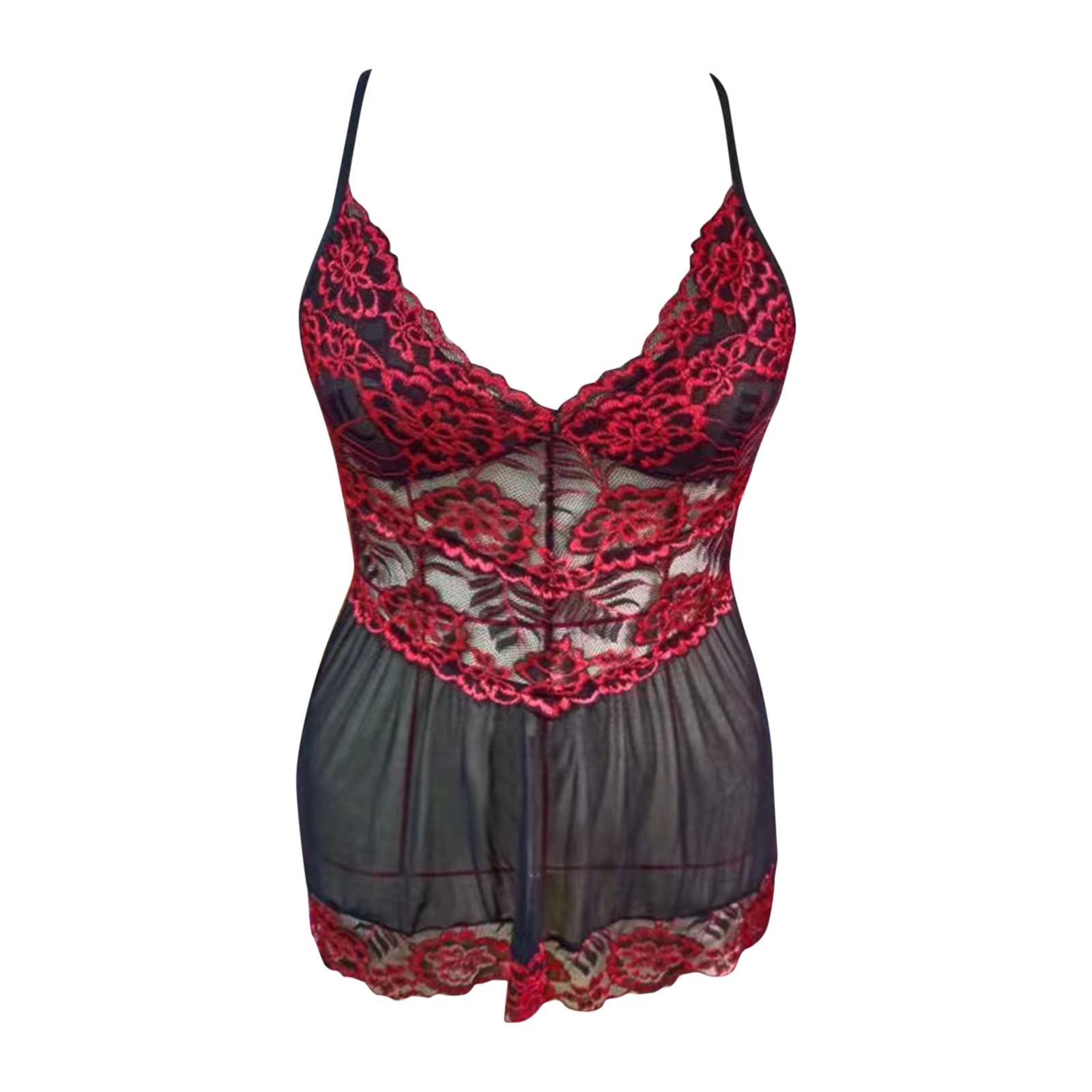 Lencería de encaje, vestido de malla con tirantes, camisón transparente