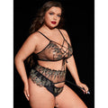 Large Size Set of Erotic Lingerie Sexy Black Mesh with Embroidery Bra Panties Suspender Stockings