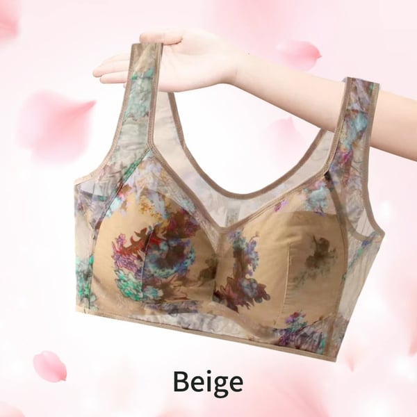 Sujetador estampado para mediana edad, talla grande, estilo fino, tipo chaleco sin aros, evita la flacidez, sin costuras.
