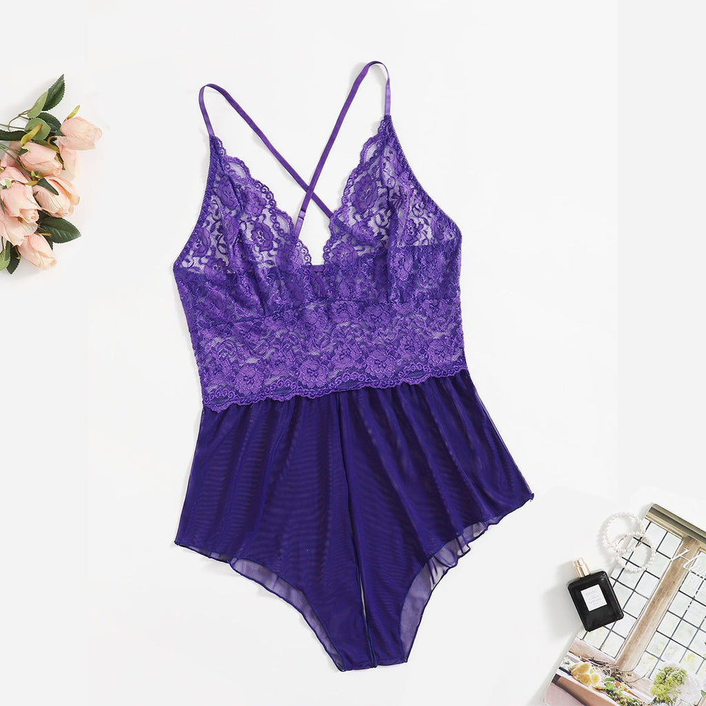 Conjunto de lencería de talla grande con abertura transparente, sexy y seductor
