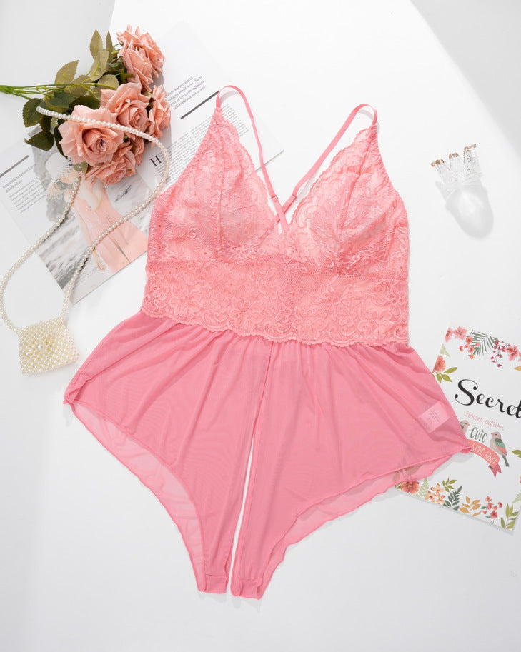 Conjunto de lencería de talla grande con abertura transparente, sexy y seductor