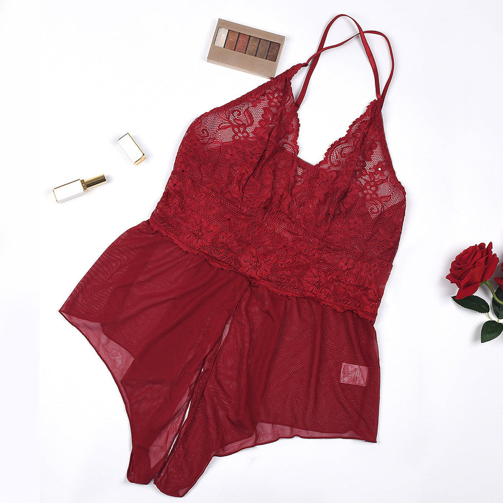 Conjunto de lencería de talla grande con abertura transparente, sexy y seductor
