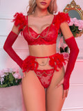 Conjunto de lencería sexy con plumas intrincadas, cadena de perlas, bordado sexy y atuendo que realza el busto
