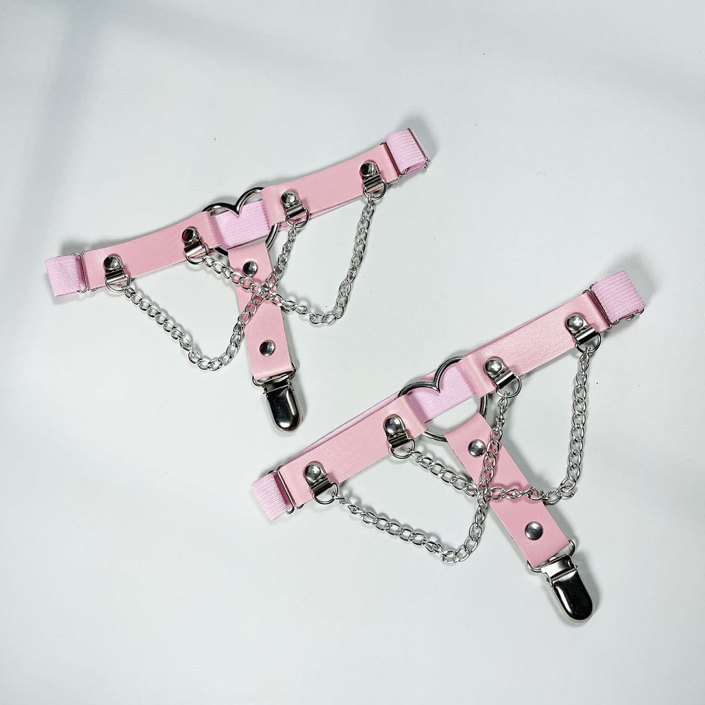 Elastic Band Leg Ring Socks Clip Love Heart-Shaped Chain Sweet Cool Dark Series
