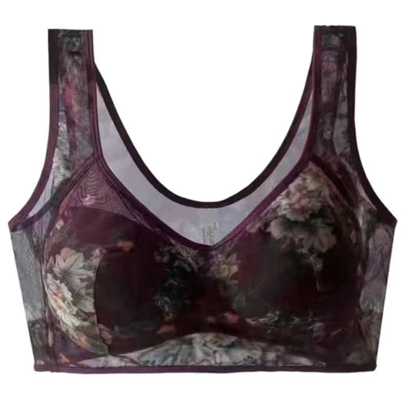 Sujetador estampado para mediana edad, talla grande, estilo fino, tipo chaleco sin aros, evita la flacidez, sin costuras.