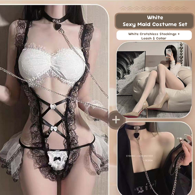 Disfraz de mucama de encaje transparente lencería sexy gratis