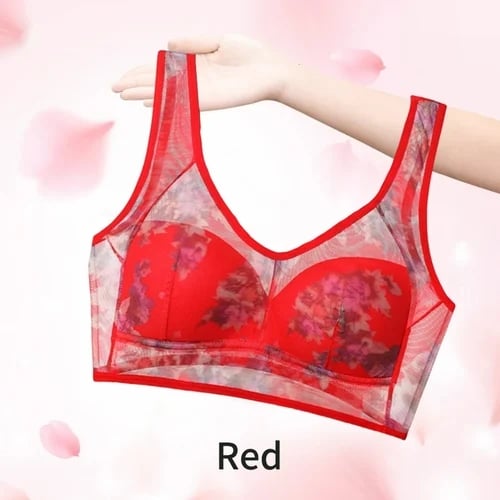 Sujetador estampado para mediana edad, talla grande, estilo fino, tipo chaleco sin aros, evita la flacidez, sin costuras.