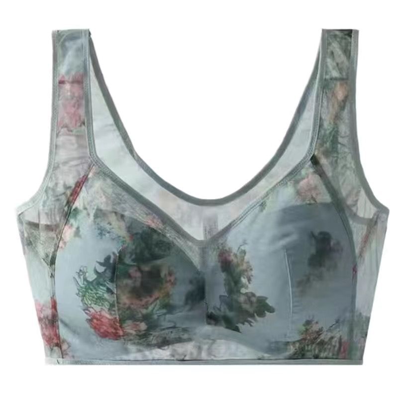 Sujetador estampado para mediana edad, talla grande, estilo fino, tipo chaleco sin aros, evita la flacidez, sin costuras.