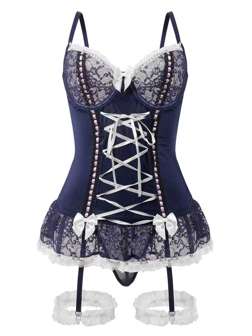 Bow Tie Sexy One-Piece Underwear Set With Garter