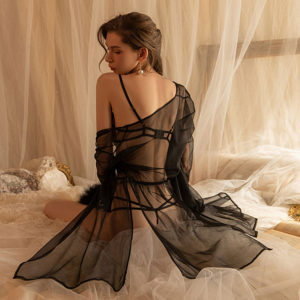 Camisón erótico de tres puntos peludo para mujer