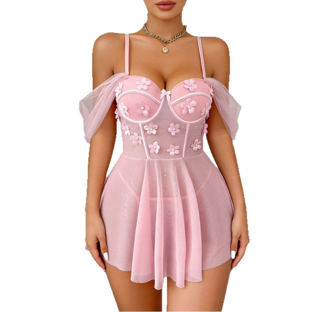 Embroidered Mesh Sleeve Sexy Sling Dress