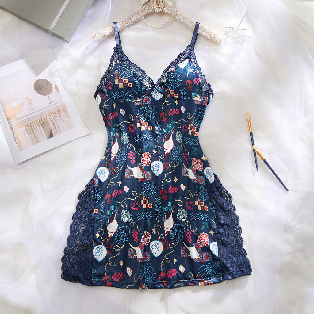 Camisón de mujer sexy de encaje con abertura y tirantes halter