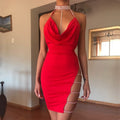 Sexy Plus-Size Women's Sleepwear Ensemble Hollowed-Out Slit & Backless Bodysuit with Halter Neck