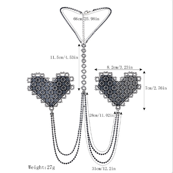 Cubrepezones brillantes con cadena corporal