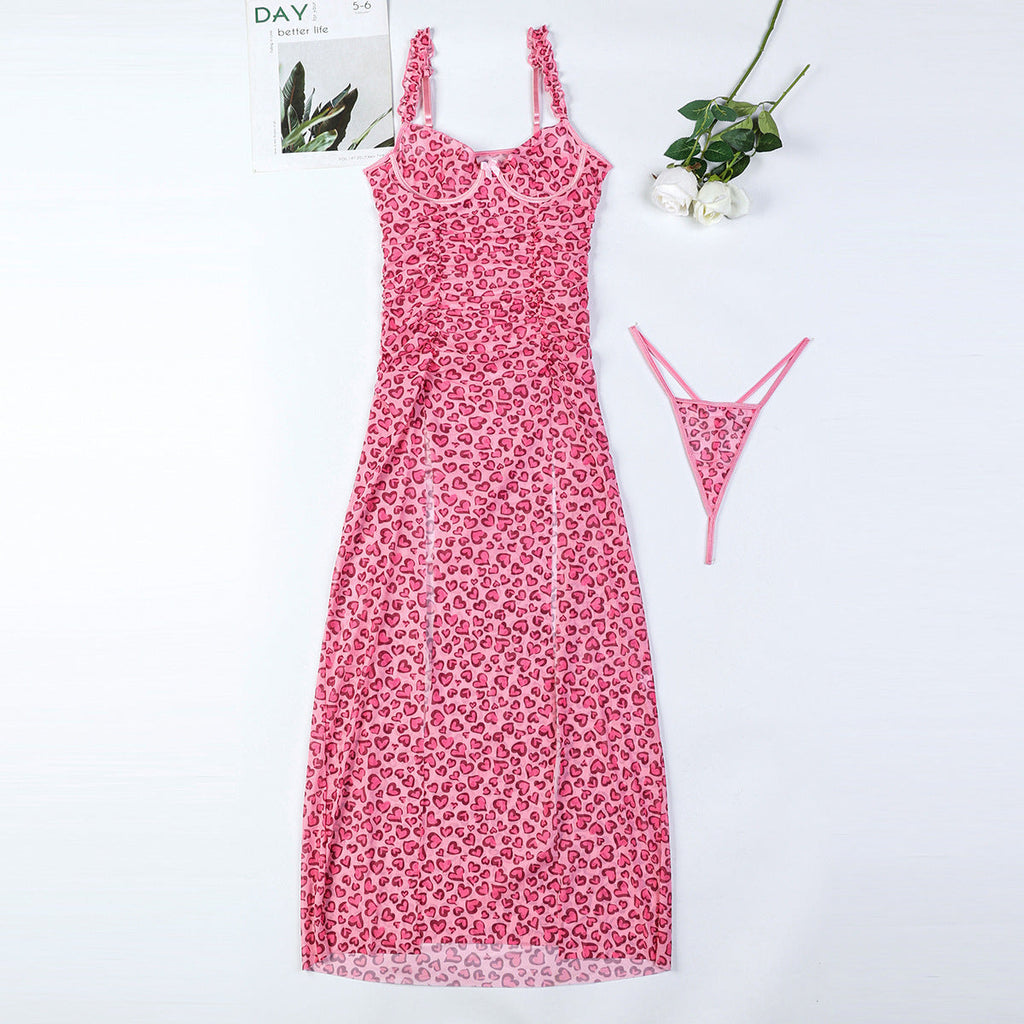 Fuchsia Leopard Love High Slit Long Dress Sexy Sling Dress T-Back