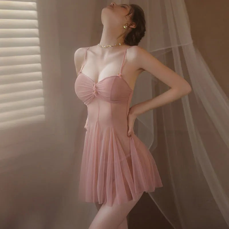 Camisón de tirantes finos de malla con encaje estilo "Pure Desire"