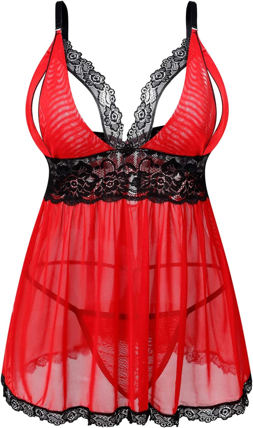 Pijama erótico con escote en V profundo, lencería sexy con vestido de dormir de encaje floral
