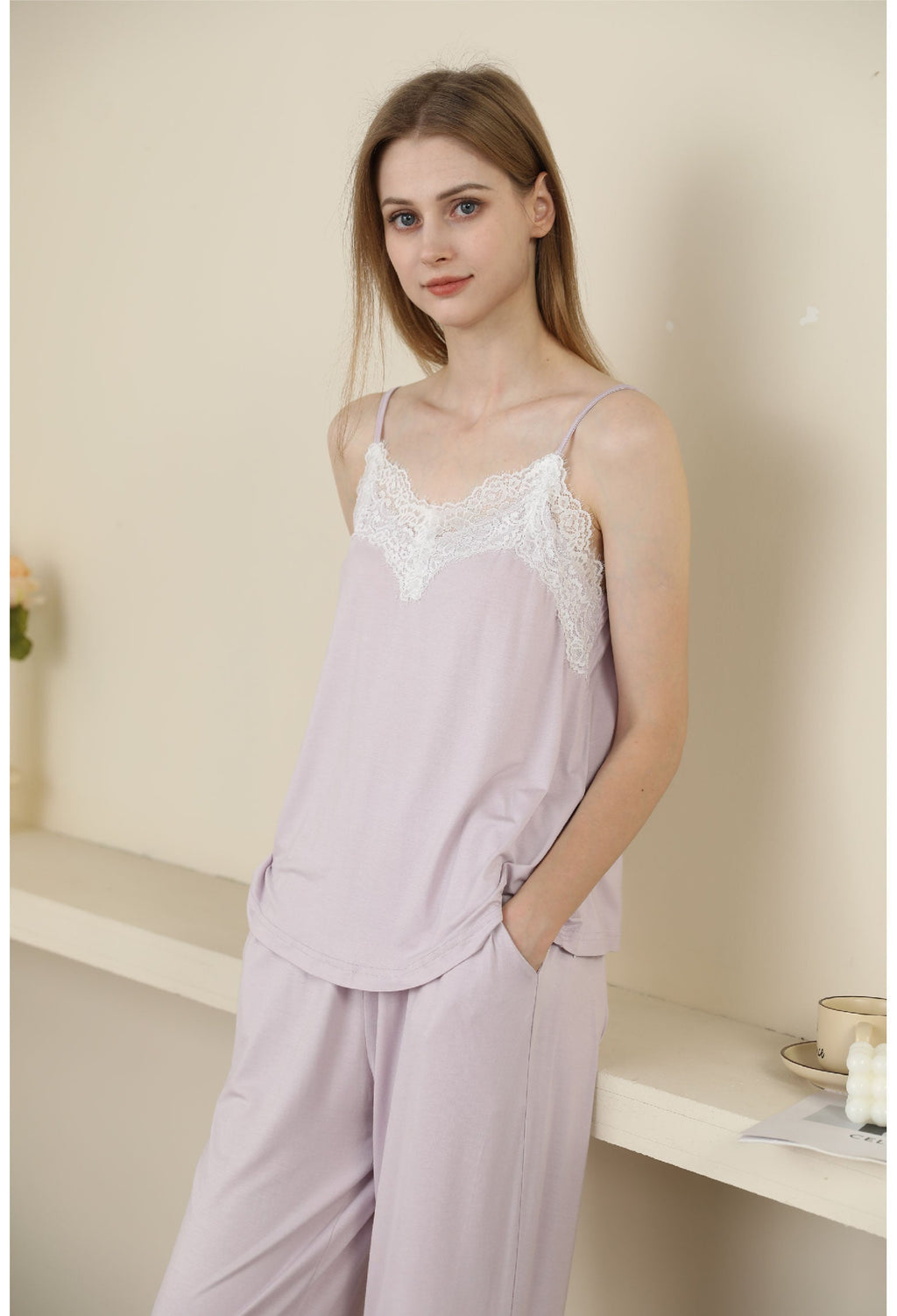 Sexy Modal Lace Backless Pajama Robe Camisole Set