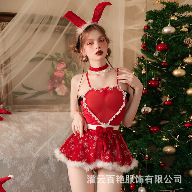 Vestido de Navidad sexy con tirantes, vestido con forma de corazón, uniforme, tentación erótica