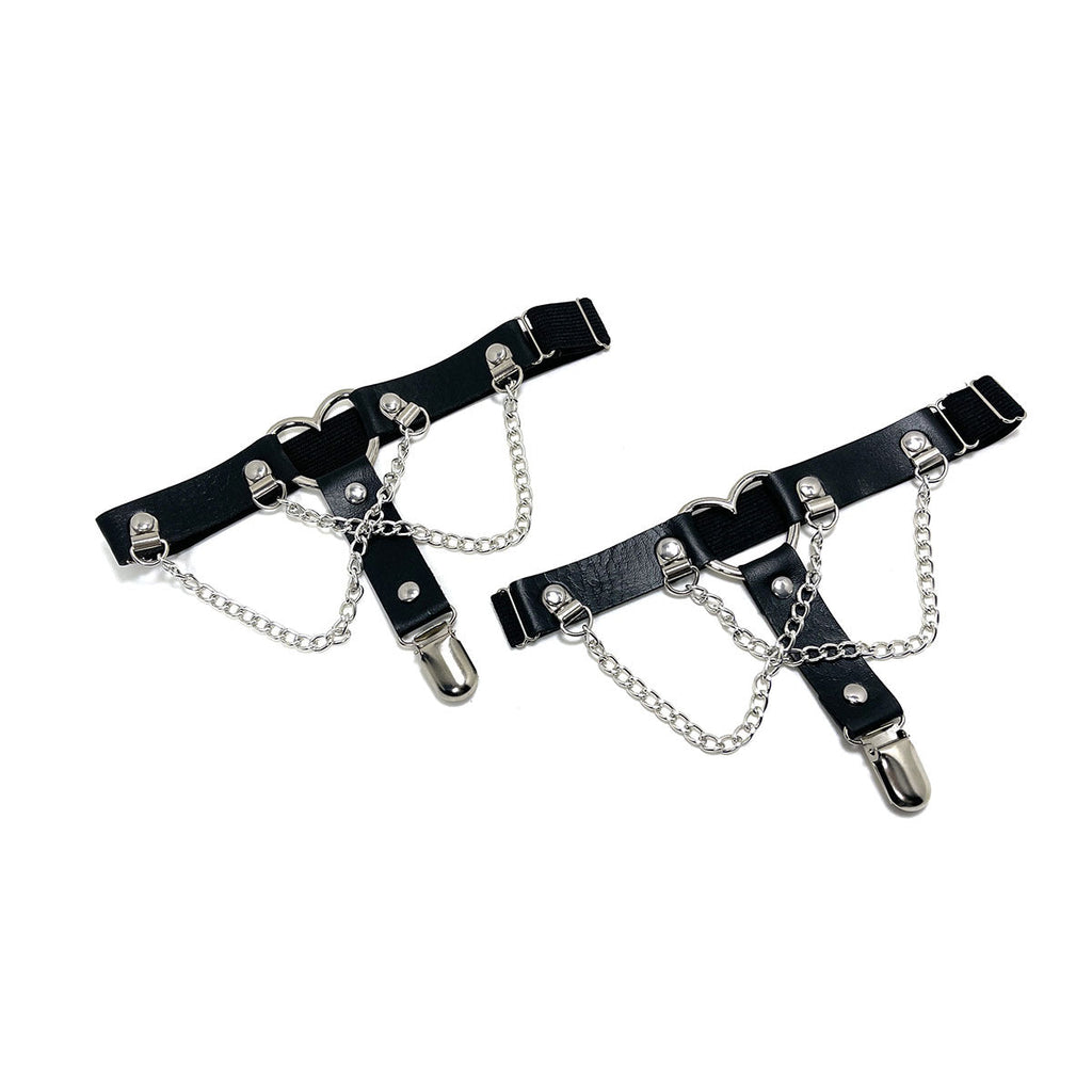 Elastic Band Leg Ring Socks Clip Love Heart-Shaped Chain Sweet Cool Dark Series